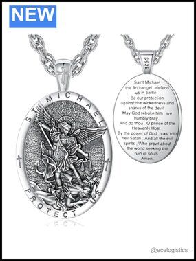 EUDORA 925 Sterling Silver Archangel Michael Pendant Necklace 22in